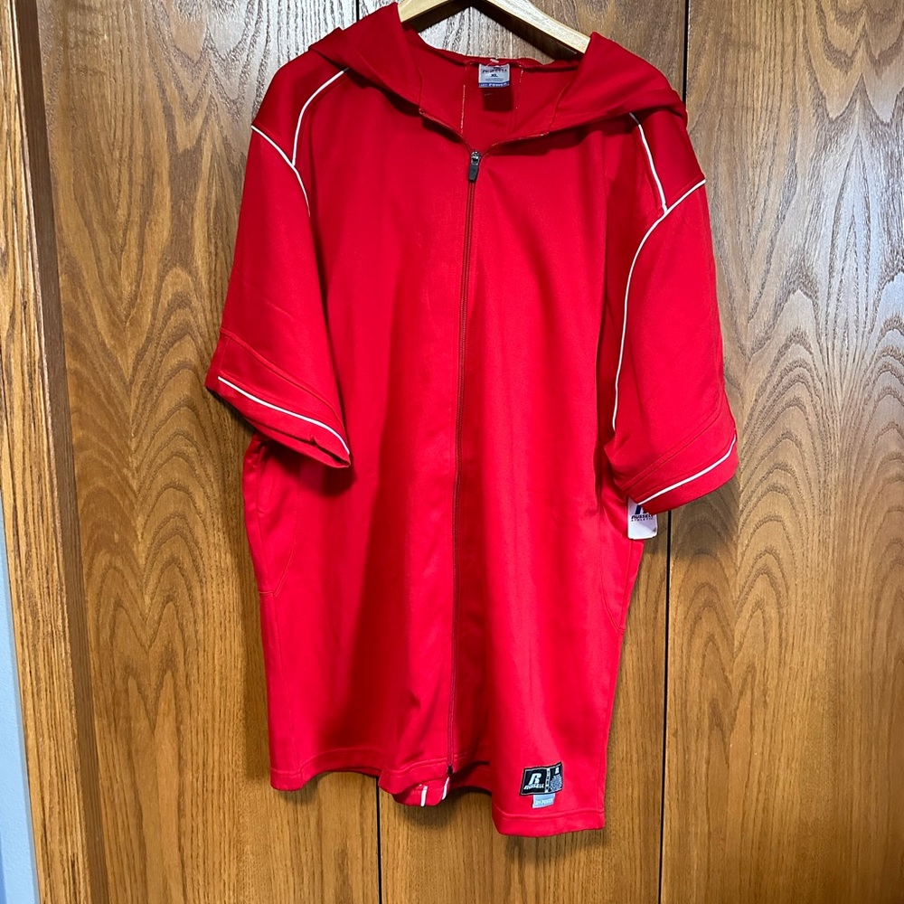 Red Hooded Zip-Up short sleeve hoodie